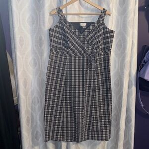 Nine West Midi Dress Blue White Plaid Size 14/16